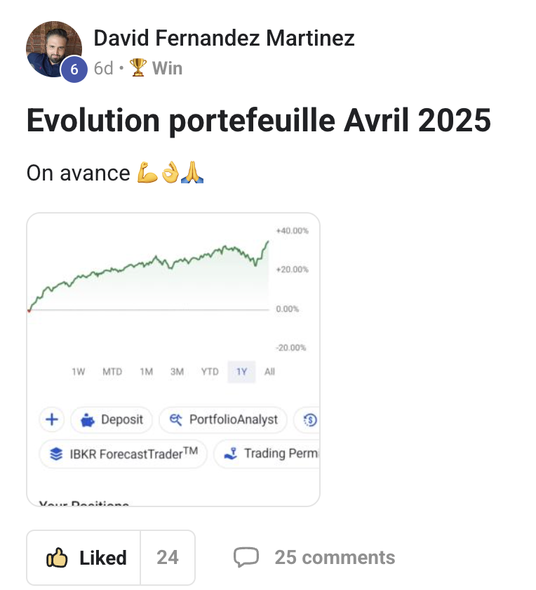 Post David Fernandez - evolution portefeuille +40% sur 1 an