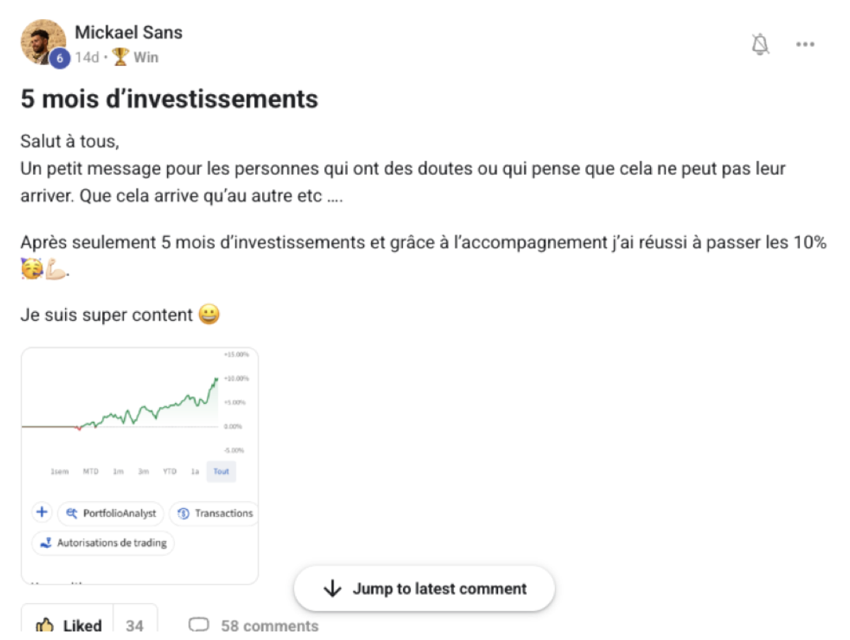 Post Mickael Sans - 5 mois d'investissements